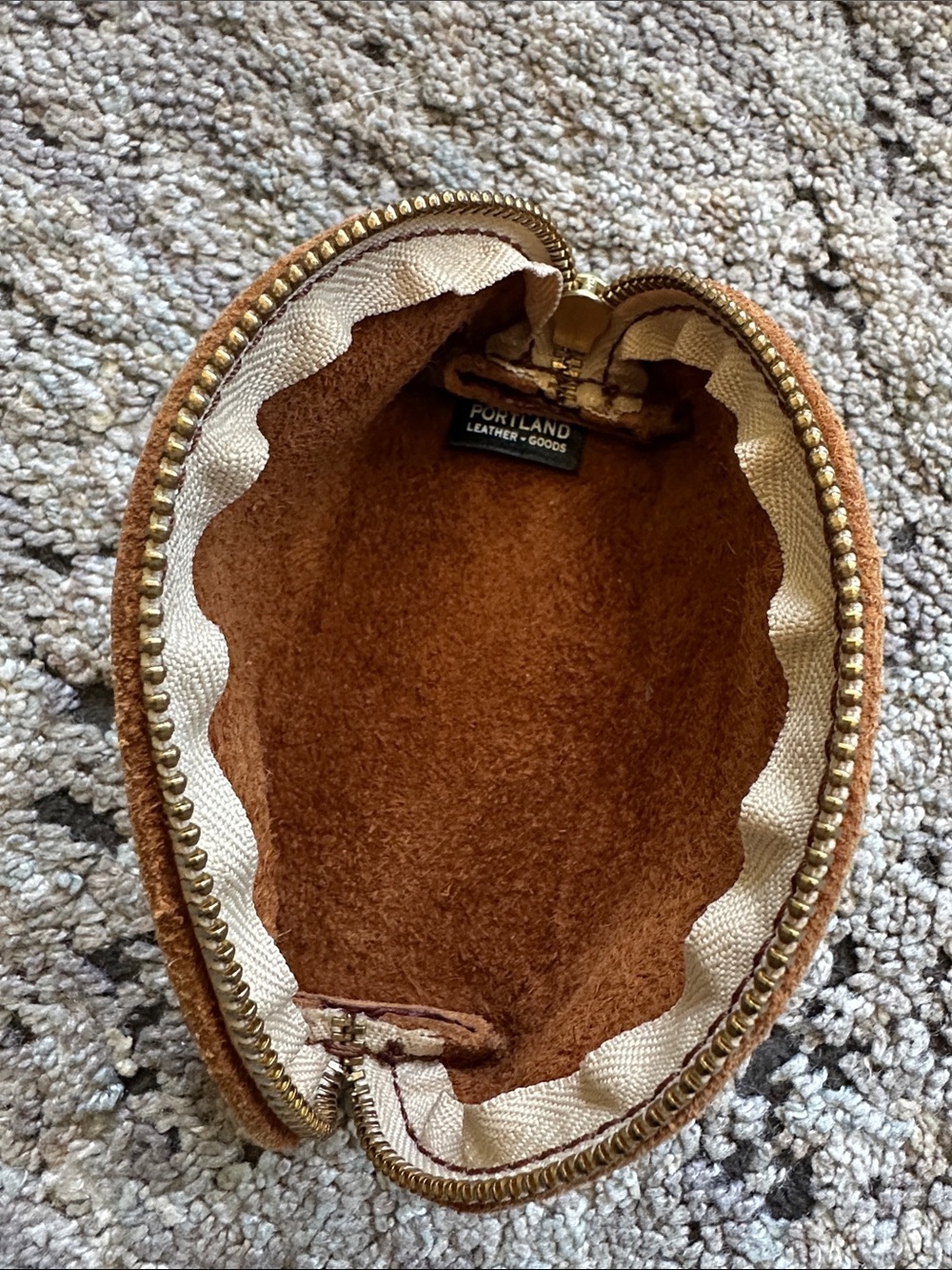 Portland Leather Small Tan Suede Coin Pouch with Gold Zipper